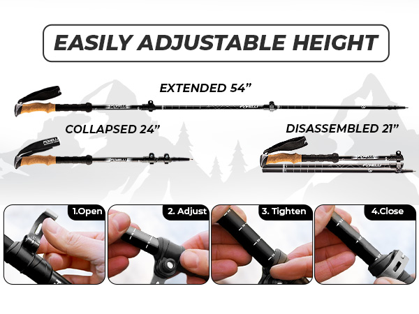 easily adjustable trekking poles height lock system hiking sticks quick walking for travel