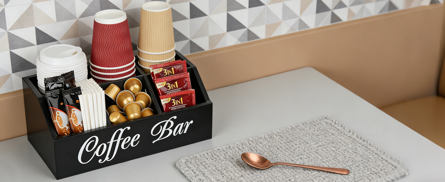 wooden coffee station organizer for countertop