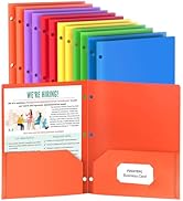 12 Pack Folders with Pockets, Plastic 3 Hole Punched Binder Folders with Business Card Holder, Co...