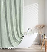shower curtain set shower curtains boho farmhouse fabric linen decor stripe tassel sage green olive
