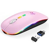 LED Wireless Mouse, Slim Rechargeable Wireless Bluetooth Mouse, 2.4G Portable USB Optical Wireles...