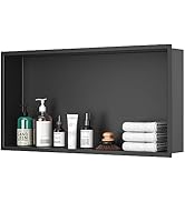 EXF Stainless Steel Shower Niche 12" X 24" Matte Black, No Tile Needed Recessed Waterproof Shower...