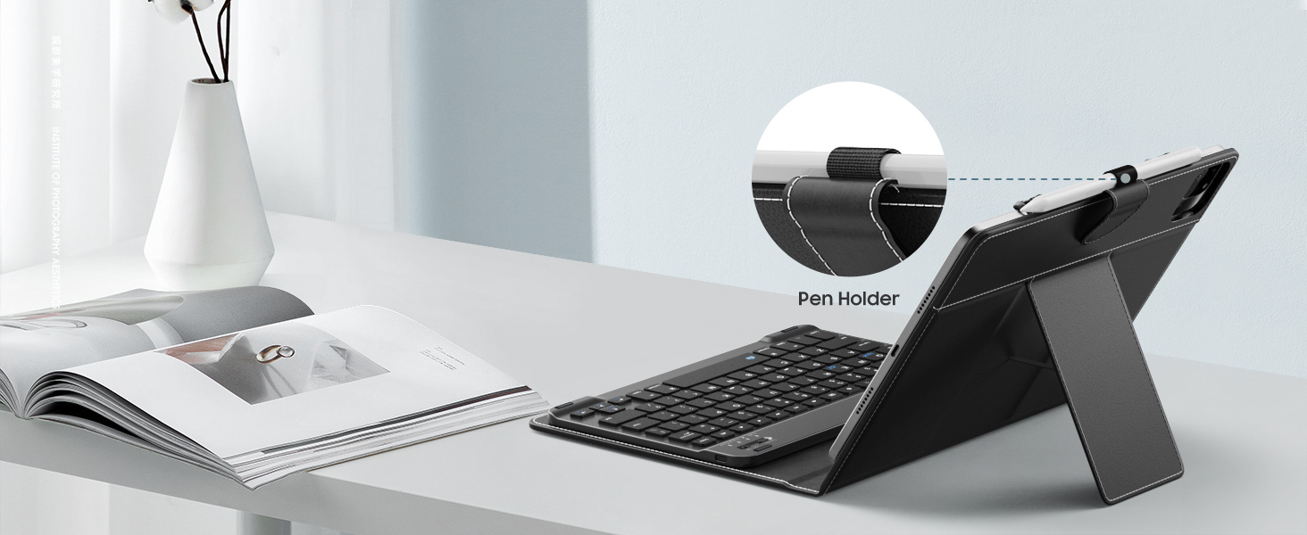 ultra-slim wireless keyboard case for 9-11" devices with Pen Holder