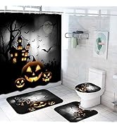 Bayson 4PC Shower Curtain Set with Rugs Halloween Pumpkin Horror Night Bathroom Curtains Shower w...