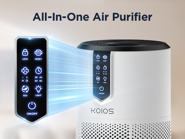 All-in-one air purifier with multifunctional touch control panel for bedroom, home air cleaning