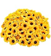 Kryoflare 50Pcs Mini Sunflower Flower Heads, Artificial Fabric Flowers for Wreaths Wedding Bouque...