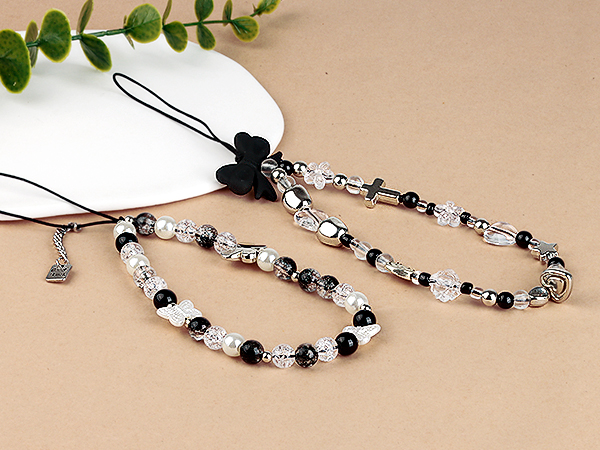 Draupnir Phone Charms Strap, Butterfly Bow Knot Beaded Phone Bracelet Strap