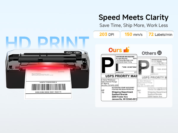 203 DPI High-Definition commercial grade shipping label printer compatible with UPS FedEx USPS DHL