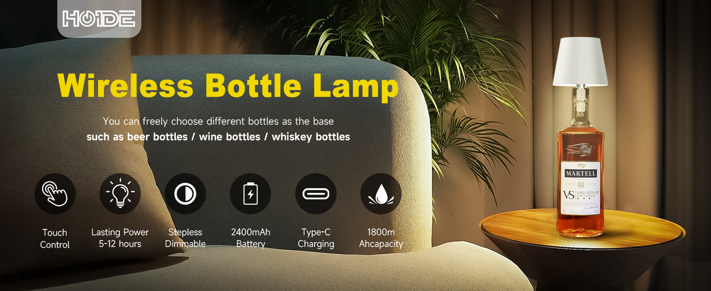  Wireless Bottle Lamp-Wine Bottle Lights with Touch Dimming, 3 Color Temperatures Table Lamps