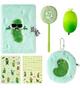 CY2SIDE 6PCS Funny Cucumber Gift Set for 6-8 Year Old Girls, Pickle Plush Secret Diary Journal wi...