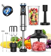 Ganiza Immersion Blender, 6 in 1 Hand Blender Stainless Steel Blade, 15 Speed Stick Blender Elect...