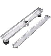 EXF Linear Shower Drain 18 Inch Tile Insert, Brushed Stainless Steel Rectangle Shower Floor Drain...