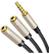 XANHAM 3.5mm Headphone Splitter Y Shape 1/8 Inch 2 TRS Female to 1 TRRS Male Mic and Audio 4 Pole...