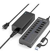 Powered USB Hub, 10-Port USB C Hub with 6 USB-A 3.2, 4 USB-C 3.2 Ports, Individual Switches and 1...