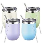 12oz/4 Pack Stainless Steel Wine Tumbler with Lids, Double WallVacuum Stainless Steel Travel Tumb...