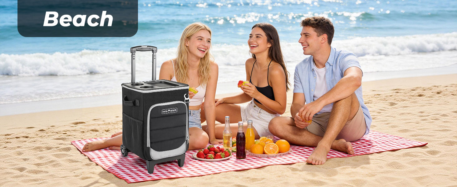 cooler with wheels, rolling cooler, wheeled cooler, beach cooler with wheels, soft cooler with wheel