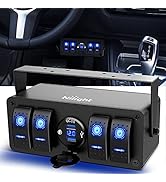 Nilight 4 Gang Rocker Switch Box 12V SPST ON Off Switch QC 3.0 USB Charger Voltmeter Waterproof A...