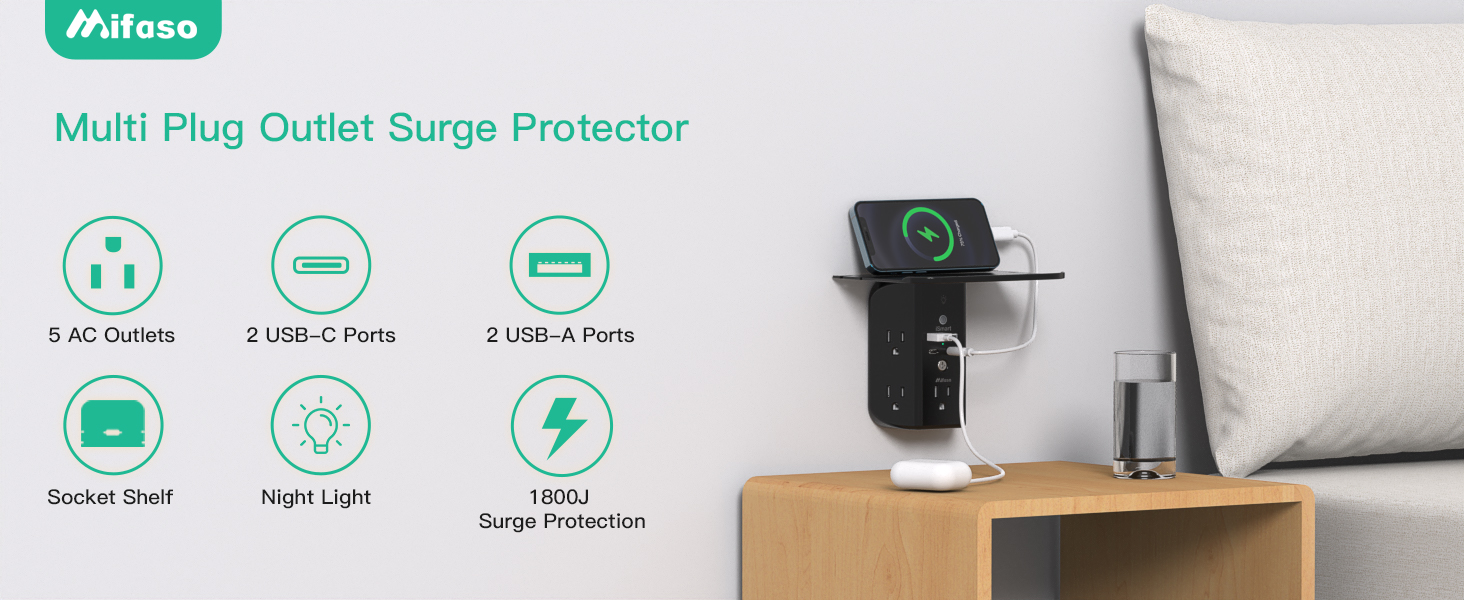 Wall Outlet Extender with Shelf