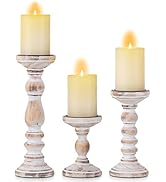 Candle Holder for Pillar Candles: Romadedi Set of 3 Decorative Wood Candlestick Holders, Rustic W...