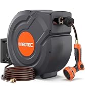 Upgraded Retractable Garden Hose Reel 5/8 inch x 100 ft Wall-Mounted 9 Pattern Nozzle Any Length ...