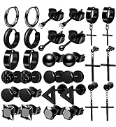 ONESING 15 Pairs Earrings for Men Black Stud Earrings Mens Earrings Stainless Steel Earrings for ...
