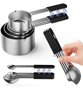 Mage Crab Magnetic Stainless Steel Measuring Cups &amp; Spoons Set – 8-Piece Stackable Set with Engra...