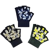 Evridwear Kids Fingerless Winter Warm Gloves,3 Pairs Half Finger Knitted Magic Stretch Gripper To...