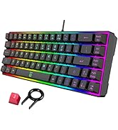 Snpurdiri 60% Gaming Keyboard, Rainbow Backlit Mini Membrane Keyboard for Windows PC Gamers(68 Ke...