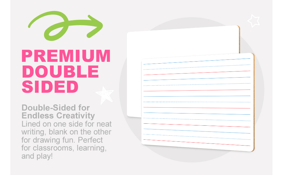 Double-sided lined dry erase board learning teacher supplies student class practice.