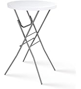 Byliable 28in Cocktail Table White High Top Folding, Round Portable Bar Height Folding Table with...