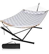 Mansion Home Large Hammock with 12FT Steel Stand, Freestanding Hammock with Curved Spreader Bar, ...