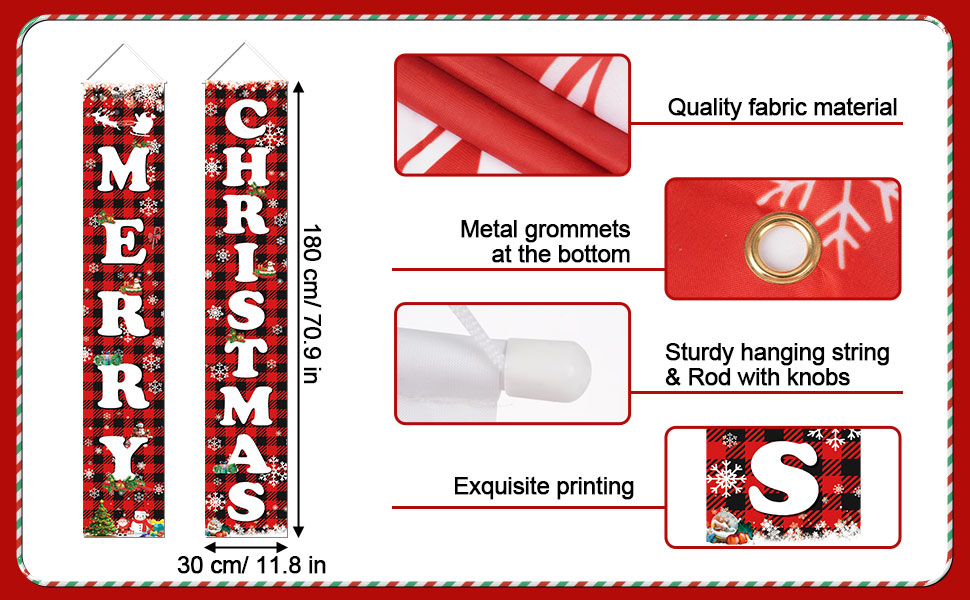 B08LB5PLJN MERRY CHRISTMAS Hanging Banner Porch Sign