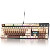 Ussixchare Full Size Mechanical Keyboard, Creamy Keyboard with Number Pad, 104 Keys Wired Gaming ...