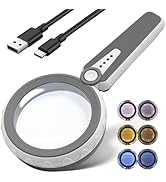 HUIBOER 45X Magnifying Glass with Light for Reading – Large 4.6" Rechargeable LED Magnifier with ...