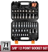 LLNDEI 3/8 inch Drive 12 Point Socket Set 71 Piece,SAE(5/16-3/4") and Metric(8-22mm),Deep &amp; Shall...
