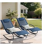 mansion home Outdoor Lounge Chair with Pillow, Pool Chaise Lounge Chair Set of 2, Navy Blue