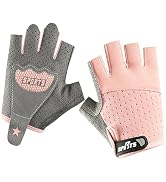 Bawnhaw Kids Fingerless Cycling Gloves Non-Slip Bike Gloves for Youth Girls Boys 3-12T, Breathabl...