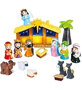 TECHTAIL Lighted Nativity Set, 17 PCS Kids Little Nativity Playset, Children Toy Nativity Figures...