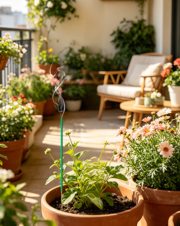 Light it and place it in a flower pot on the balcony to repel mosquitoes.