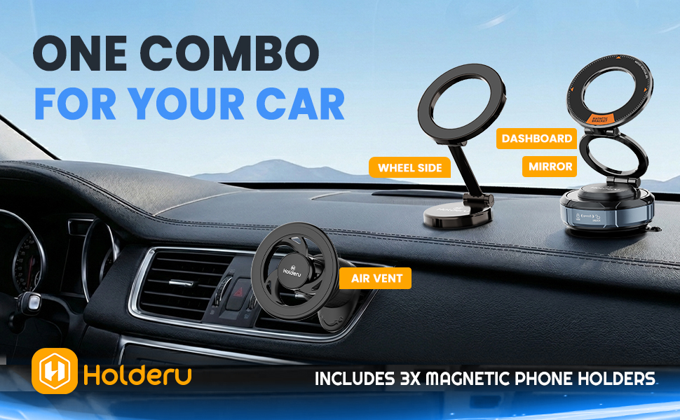 Magnetic Phone Holder Combo Placed on Car Dashboard