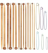 7 Pairs Bamboo Knitting Needles Set Long Wooden Knitting Needles Single Point (4-10mm) Bamboo Nat...