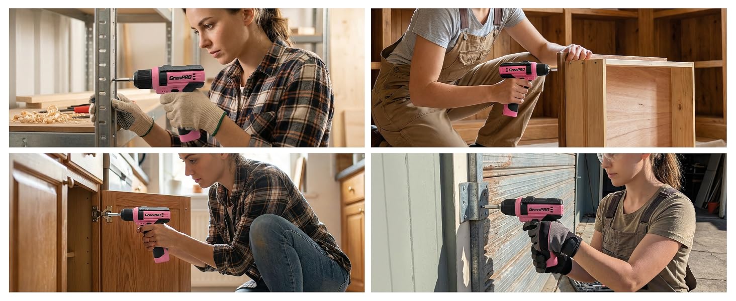 8V Pink Cordless Drill Set
