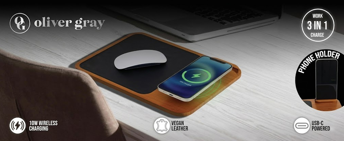 Oliver Gray Wireless Charger &amp; Mouse Pad
