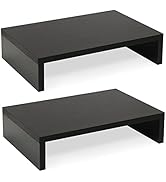 TEAMIX 2-Tier Wood Monitor Stand Riser for 2 Monitors, Laptops, and PCs - Black, 2 Pack