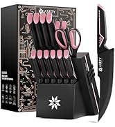 Knife Set - 15 PCS Kitchen Knife Set with Built-in Knife Sharpener Block - Stainless Steel Knife ...