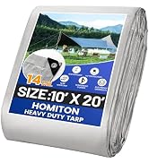 Homiton Tarp Waterproof Heavy Duty 10’ x 20’, Tarps 14 Mil Thick Tear and UV Resistant Outdoor Ta...