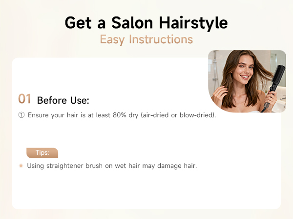 hot brush Guide: Ensure hair is dry before use to prevent damage and achieve a salon-quality style
