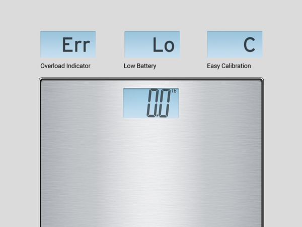With overload, low battery, and calibration indicators on the LCD display