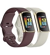 NANW 2-Pack Bands Compatible with Fitbit Charge 5, Soft Silicone Waterproof Replacement Sport Str...