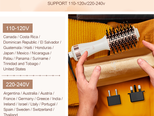 dual voltage hot air brush for Europe travel